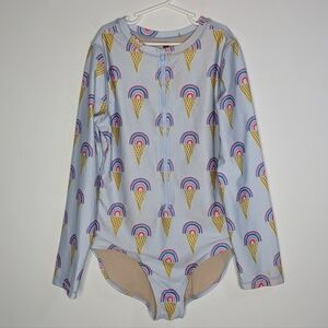 Tea Collection Blue Pink Rainbow Ice Cream Cone Long Sleeve Swimsuit 16